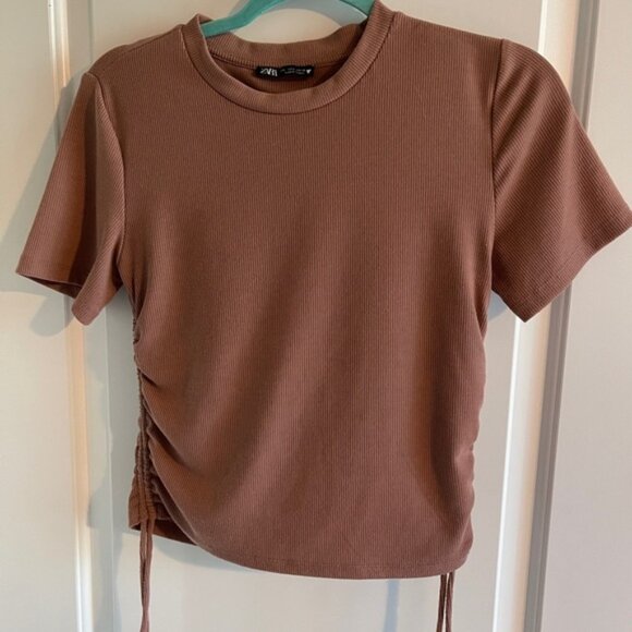 Brown Ruched Tie Sides Crop Top EUR USA Size L Women’s Boho